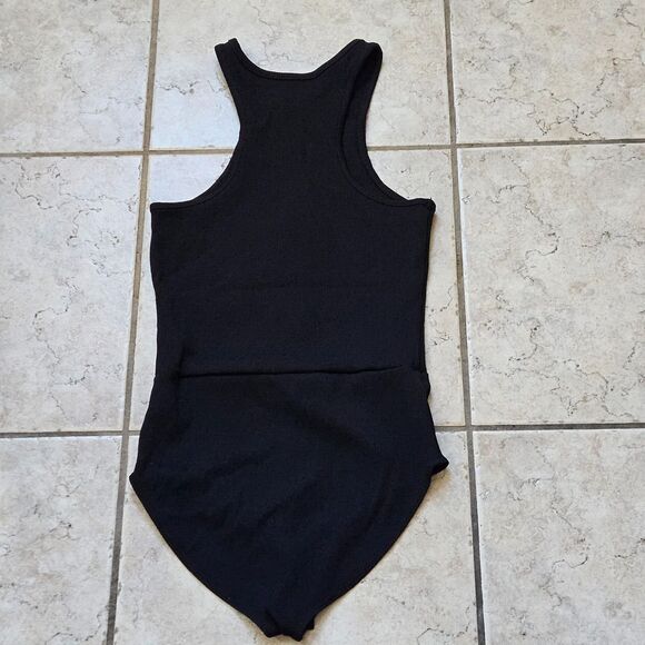 Express Bodysuit Women XS Black Body Contour Sleeveless Ribbed Front Zip Classic - Picture 2 of 14